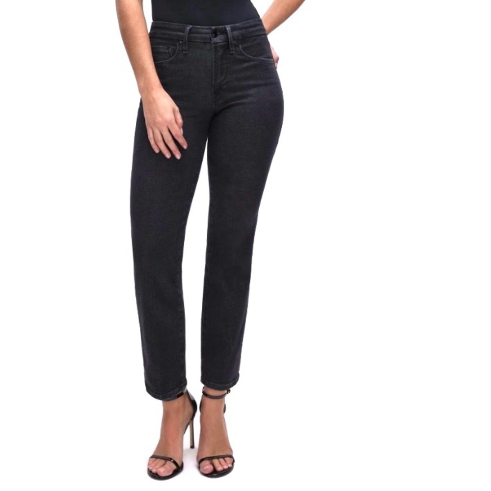Good American Good Legs Straight Jeans Women’s Size 6 Faded Black Wash Stretch